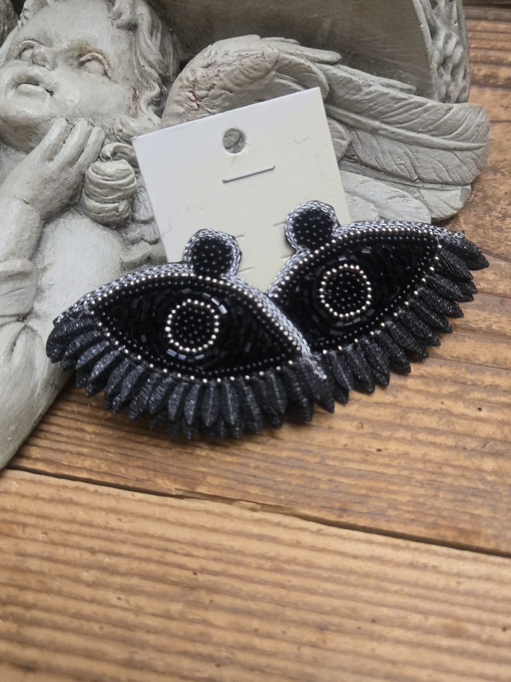 Black Beaded Eye Statement Earrings